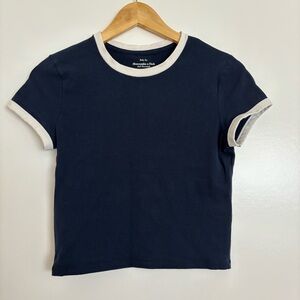 Abercrombie Essential Baby Tee in navy with white piping